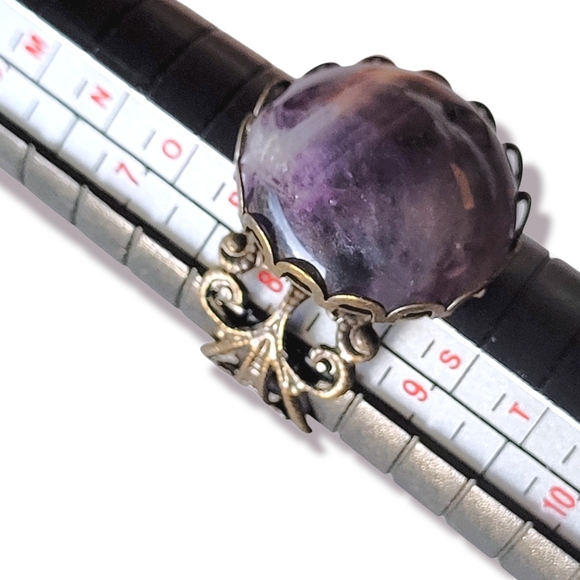 Genuine Amethyst Semi Precious Natural Stone French Copper Filigree Ring 8 - Picture 6 of 7